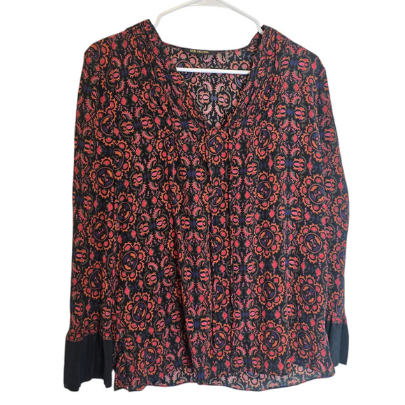 Kobi Halperin Silk Blouse Size Small Boho Print Black Red Top Abstract - Picture 1 of 9